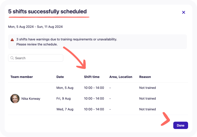 5 shifts sucessfully created.png