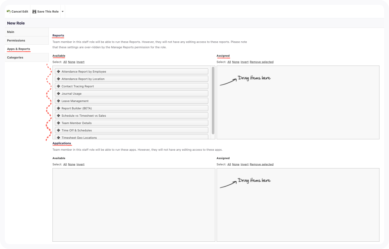 Screenshot of apps and reports dialog