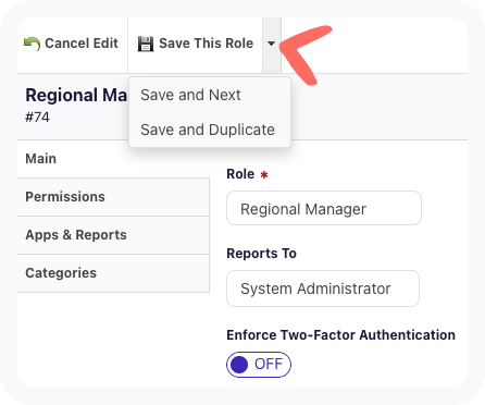 Screenshot of access level main dialog's Save this role