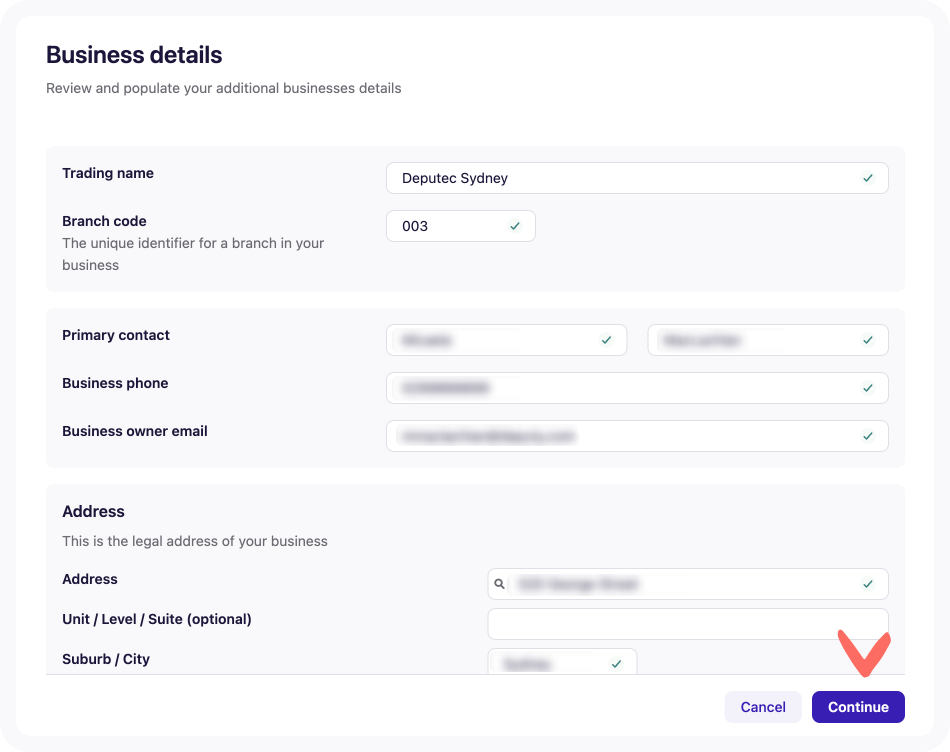Screenshot of Business details page when adding a branch to an entity in Payroll.png