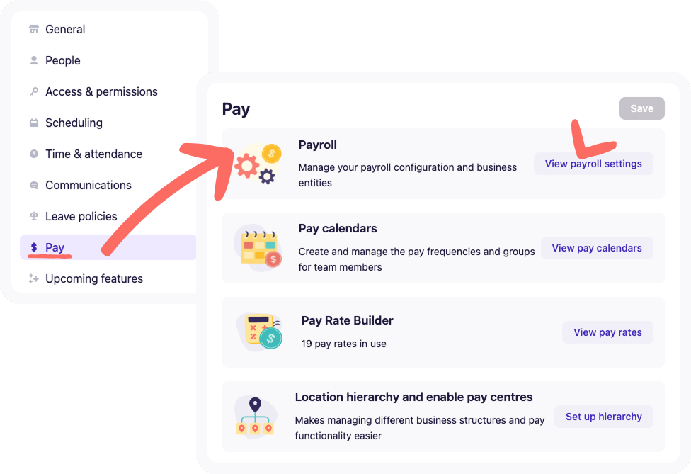 Screenshot of navigating to View payroll settings from the Pay tab in Business Settings.png