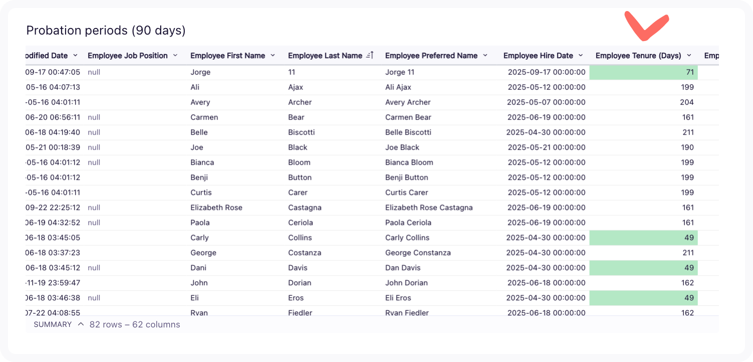 Screenshot of a sample report with conditional formatting.