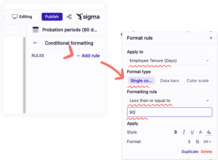 Screenshot of the Format rule window, as referenced above.