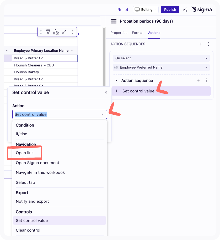 Screenshot of the Open link button, as referenced above.