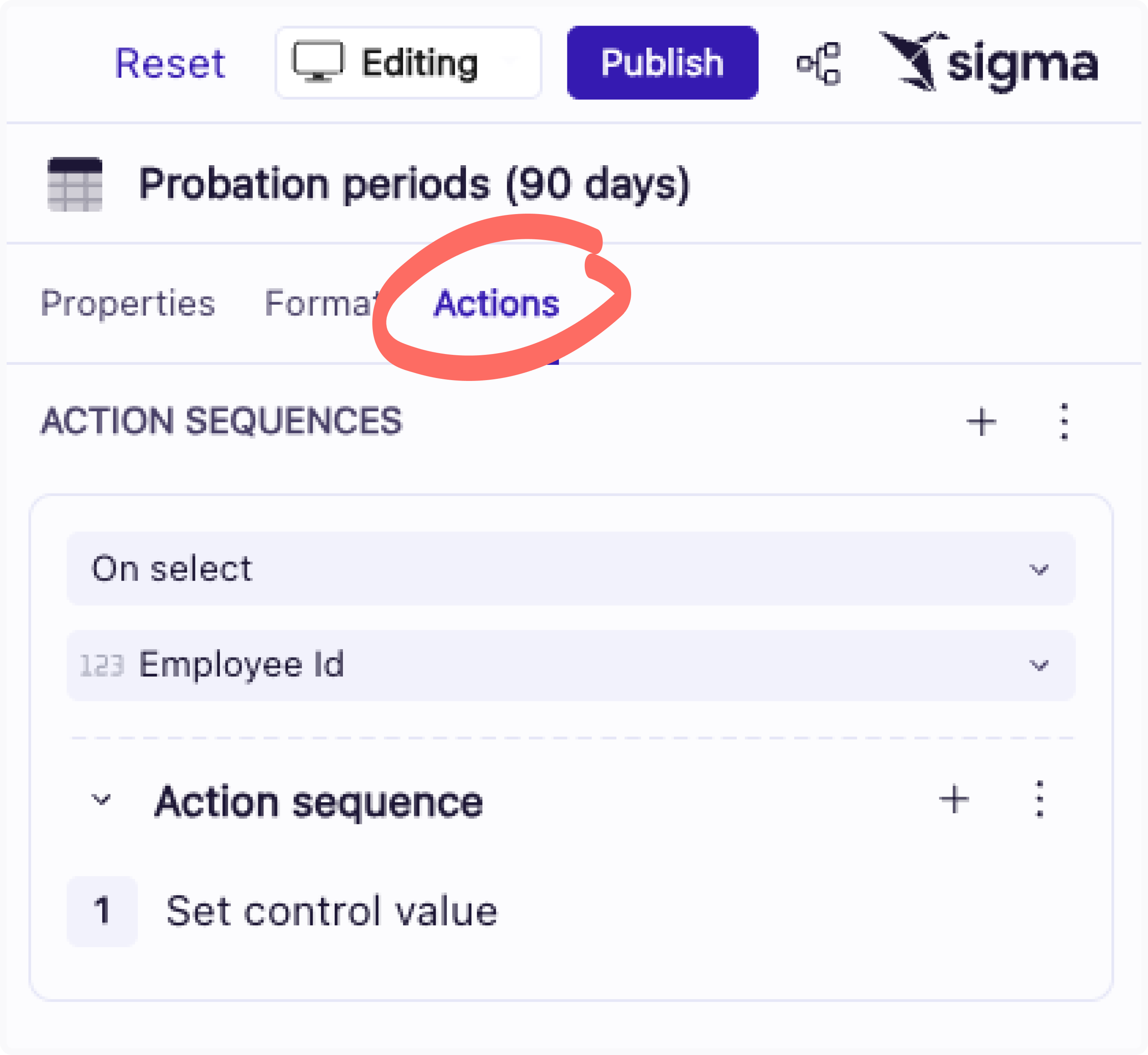 Screenshot of the Actions tab, as referenced above. 