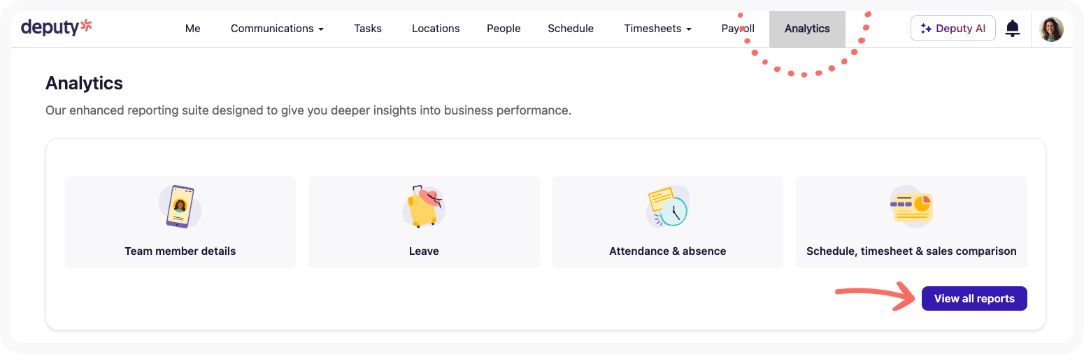 Screenshot of Analytics tab on web app.