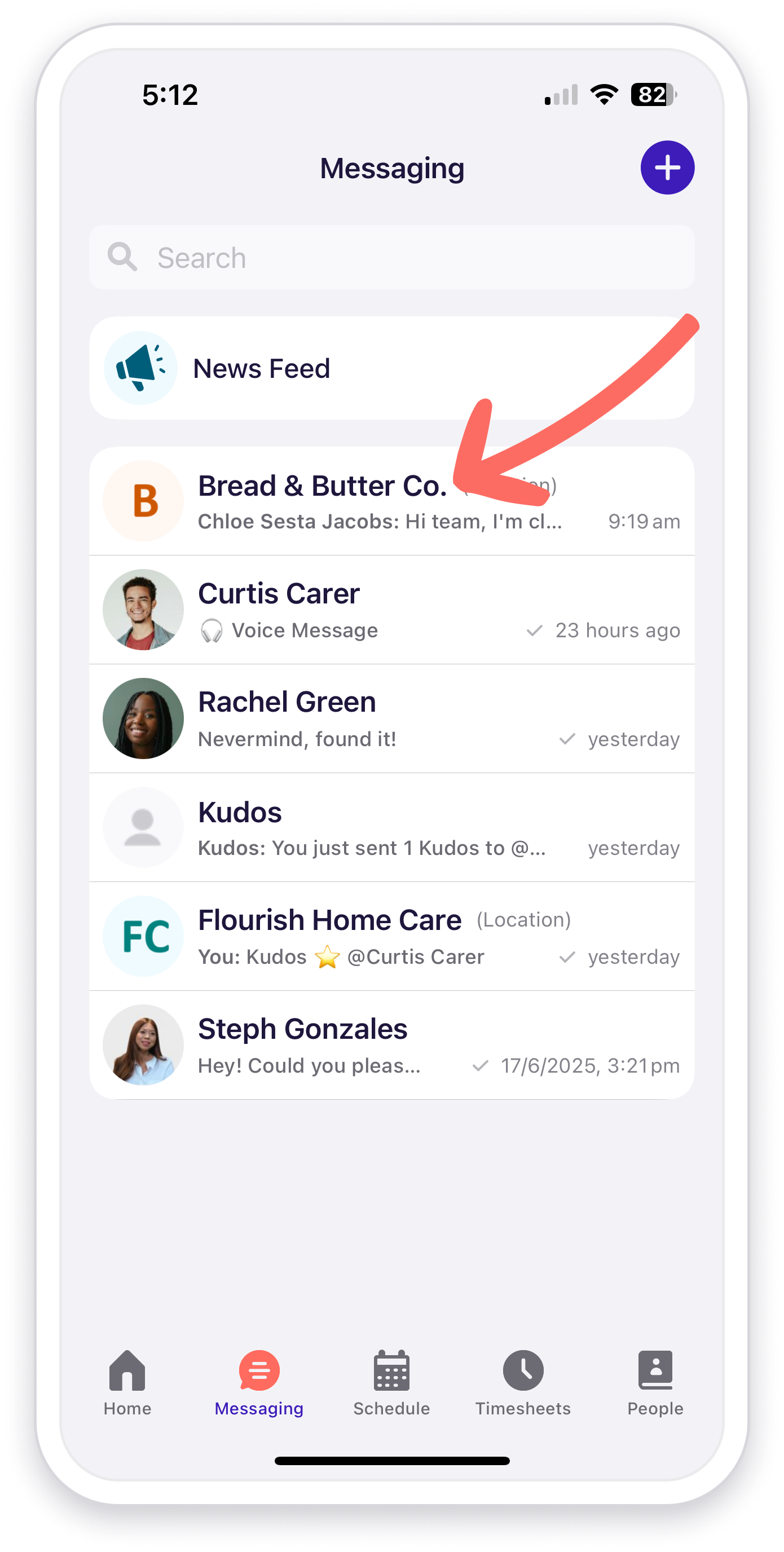 Screenshot of a location-based group chat.