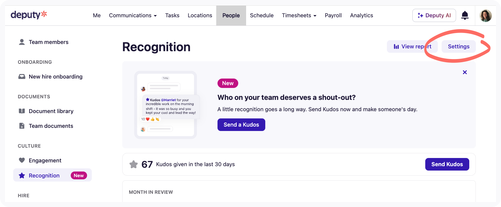 Screenshot of the Settings button.
