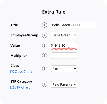 Screenshot of Extra Rule pop-up showing Value text field