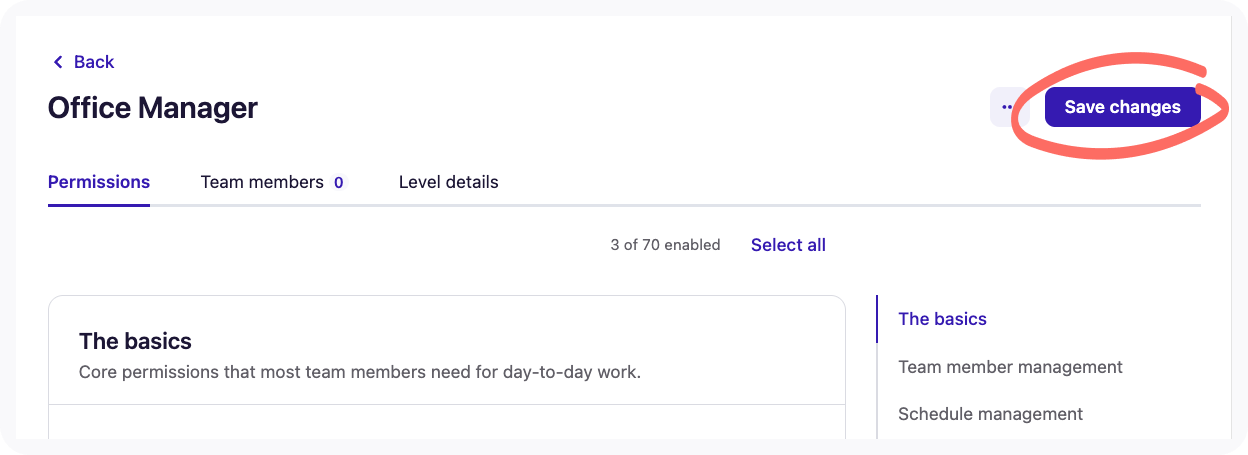 Screenshot of Save changes button - Permissions page.