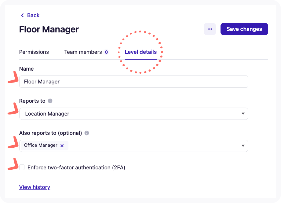 Screenshot of the editable fields in the Level details tab. 