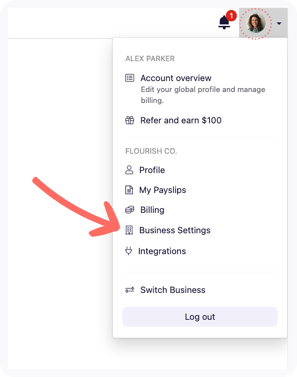 Navigation to Business settings.