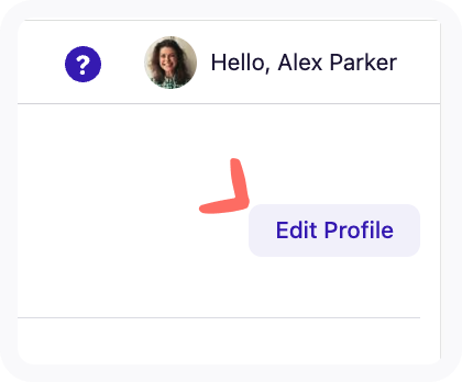 Arrow pointing to the Edit profile button on the Account Overview page.