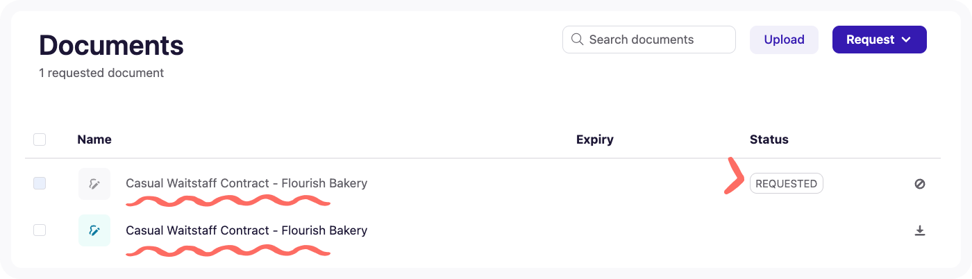Example of a revised document being re-sent next to the original signed document.