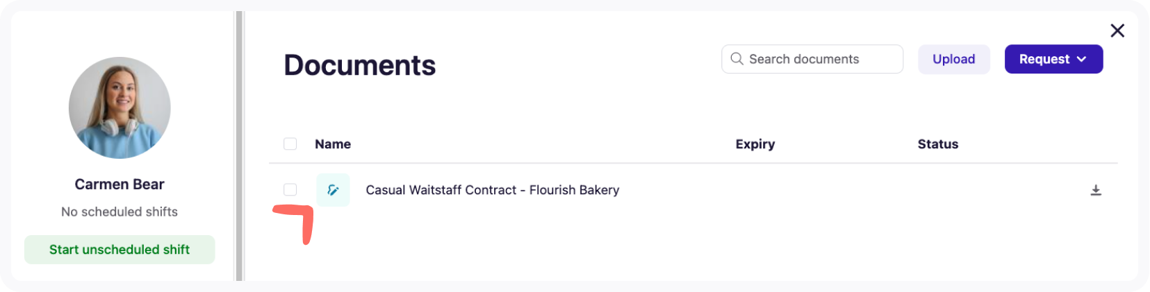 Green sign icon on the Documents page.