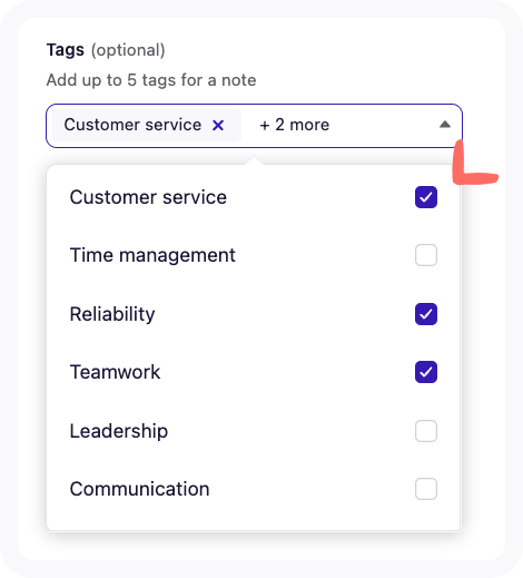 Drop-down menu for tags.