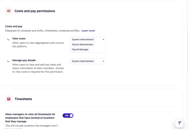 Video of the drop-down menu for pay rate sensitive data permissions.