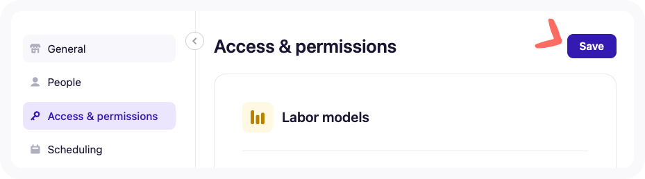 Save button on the Access & Permissions page.
