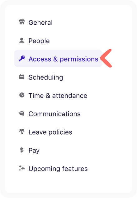 Screenshot of business settings tabs focused on Access & permissions