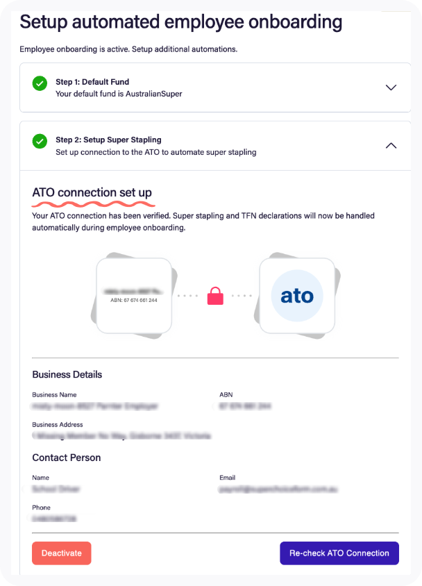Examples of the ATO connection confirmation screen.