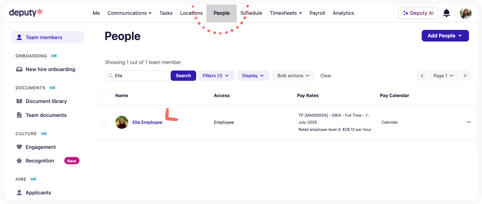 Screenshot of the People tab landing page.