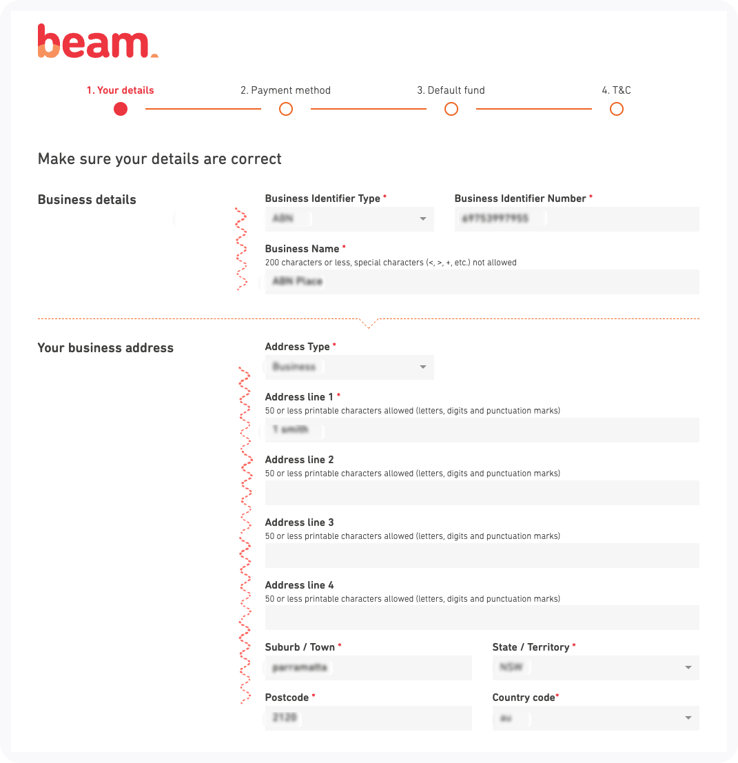 Example of the Beam registration form.