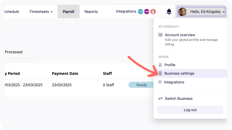 Screenshot of Deputy Business settings.