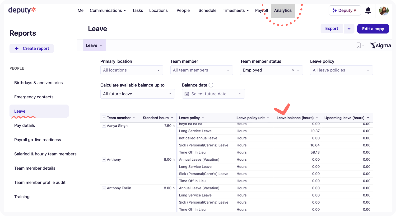 Leave page on Analytics page