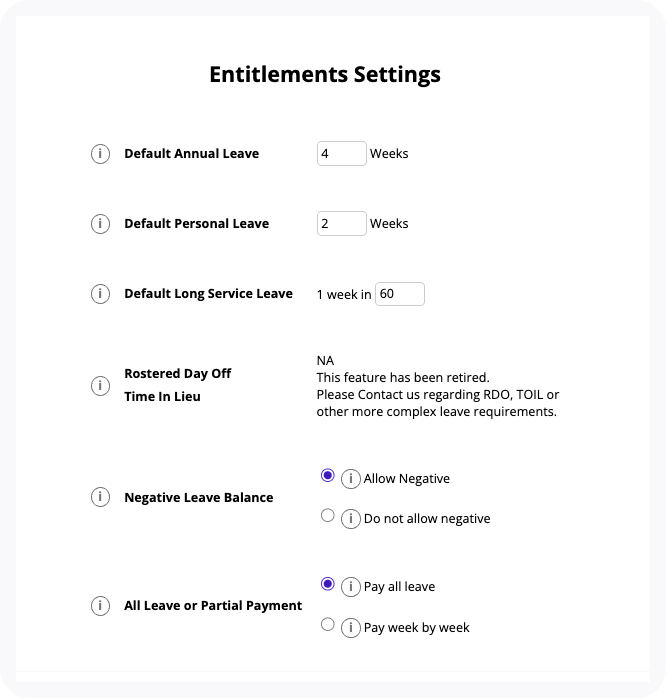 Entitlement settings example