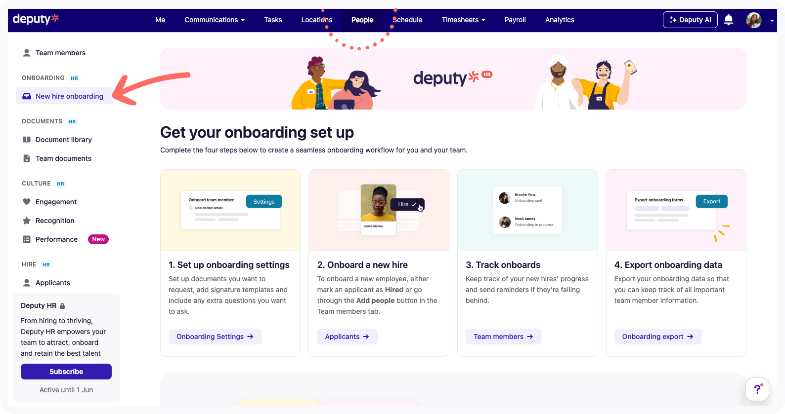 New hire onboarding screen on the People tab.