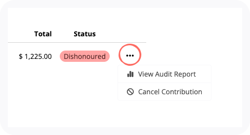 Three dot icon with drop-down menu.