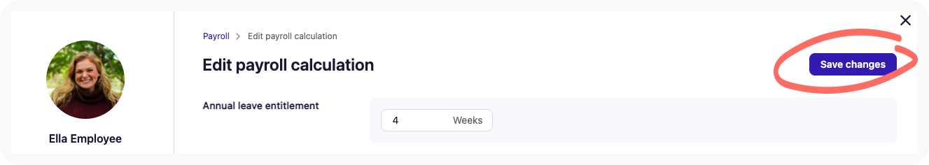 View of the Save changes button to confirm selection.