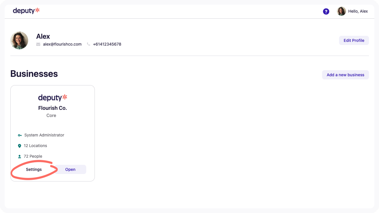 View of Billing page.