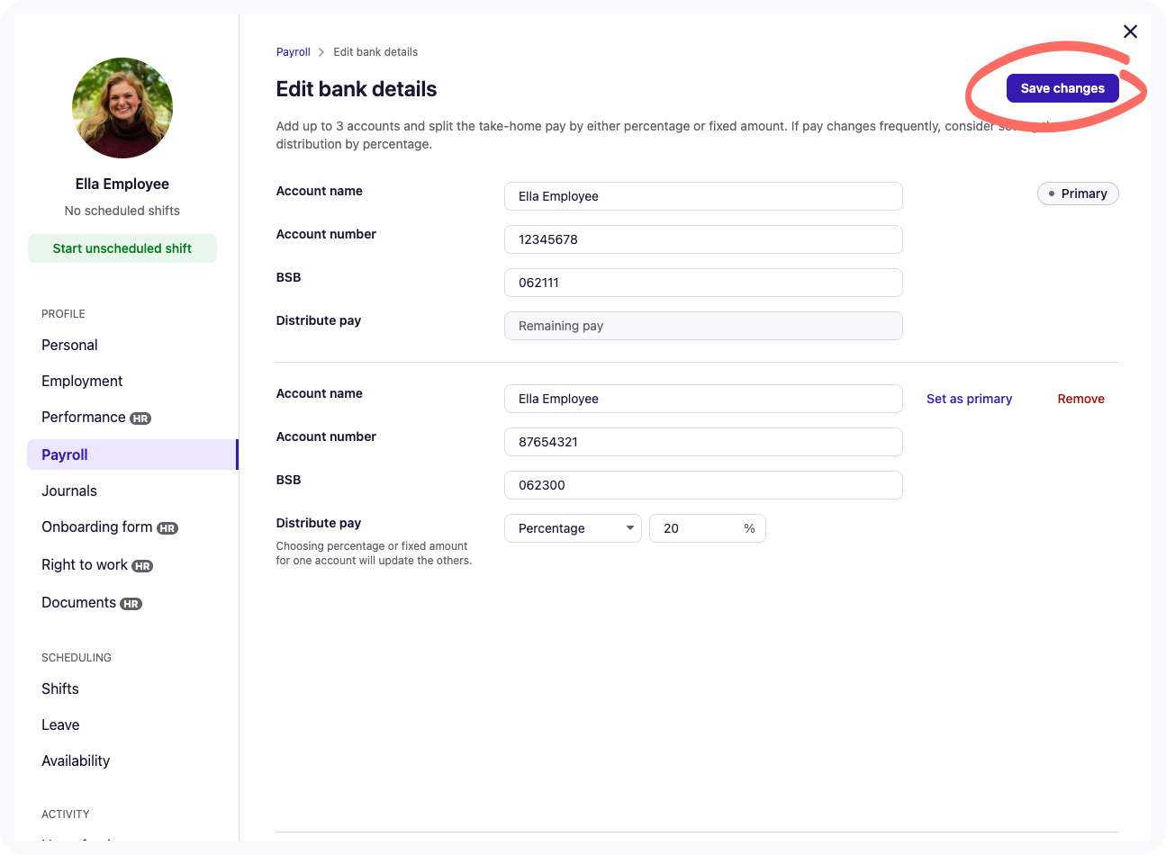 View of save changes button.