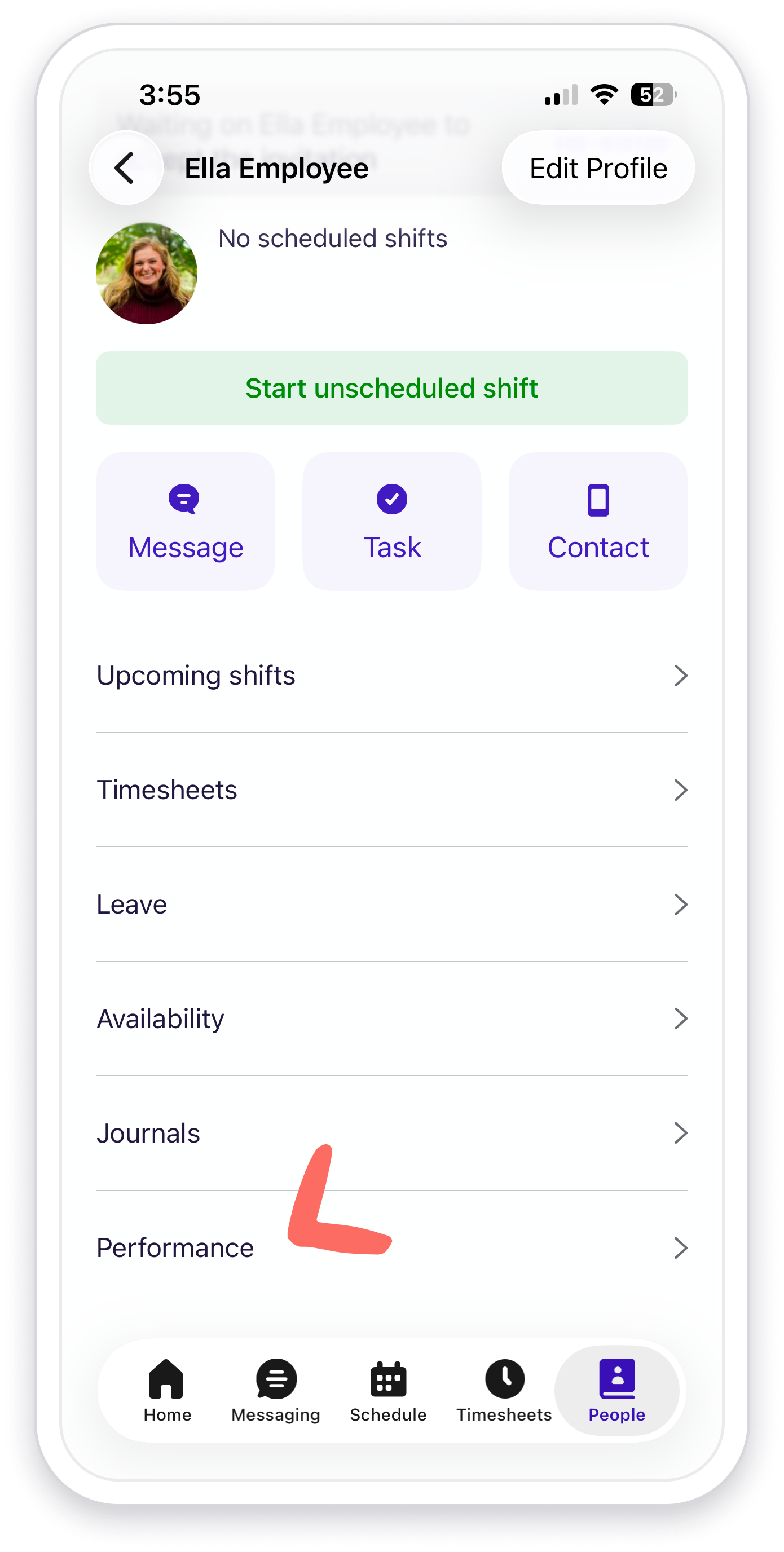 View of the Performance tab.