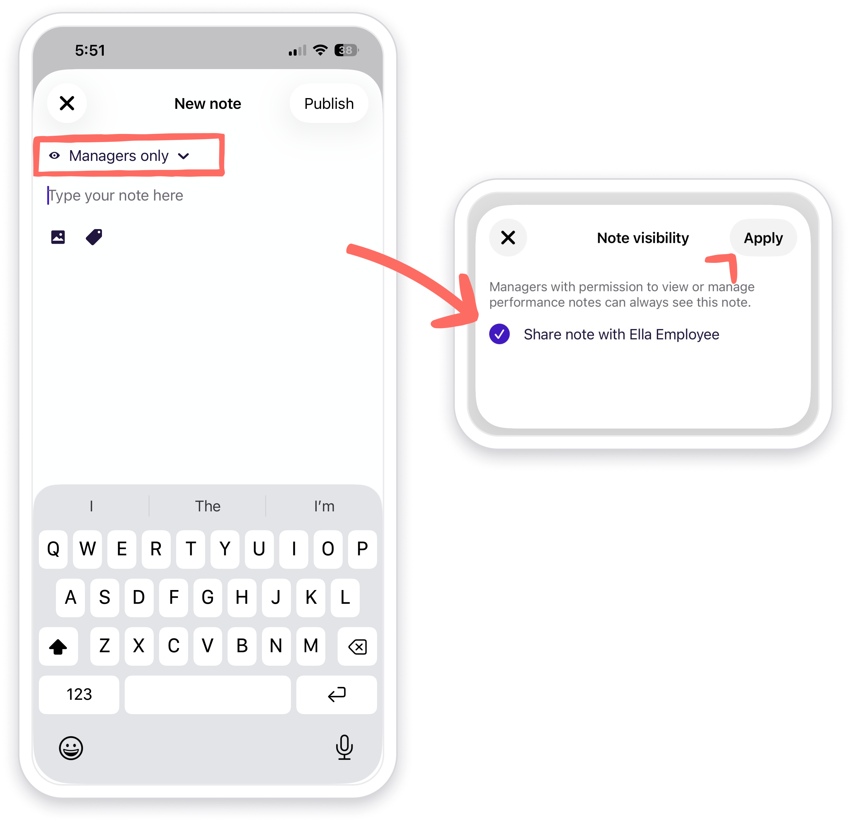View of Note visibility options.