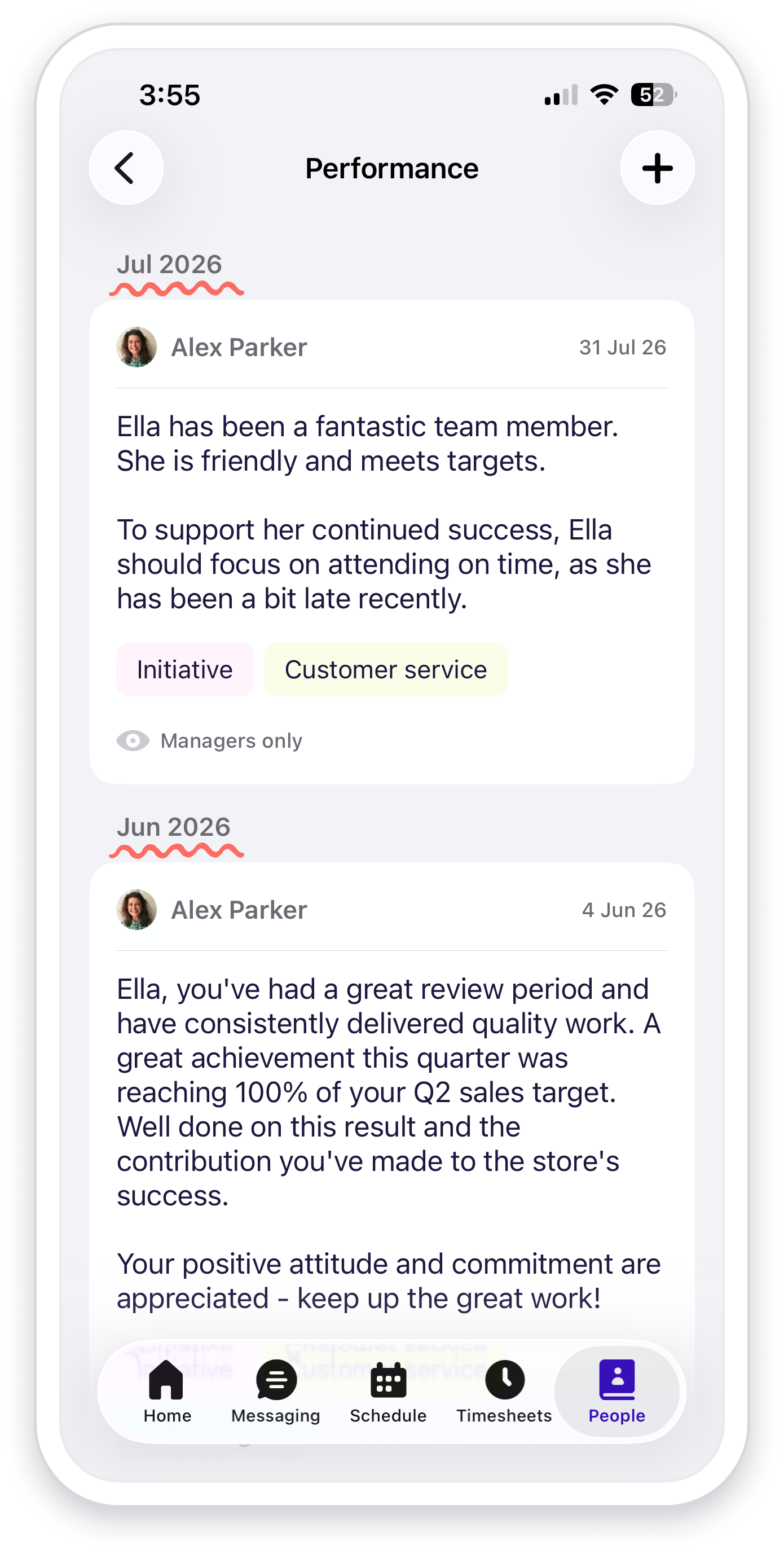 View of performance page > Team member page.