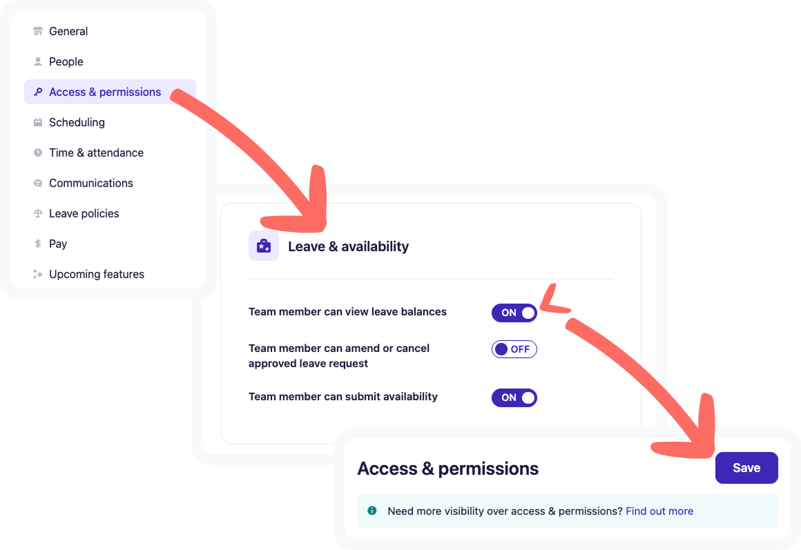 Leave balance permissions in Business Settings