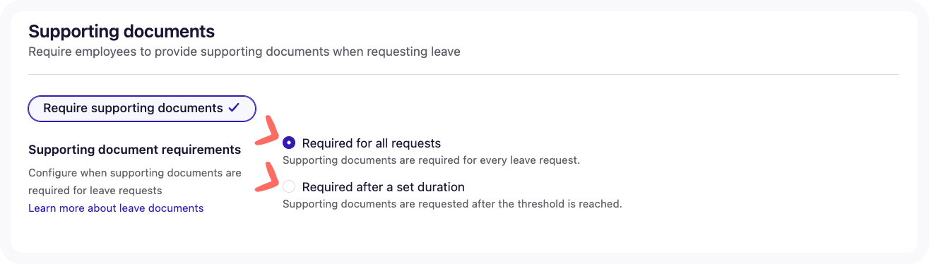 Supporting document requirement options