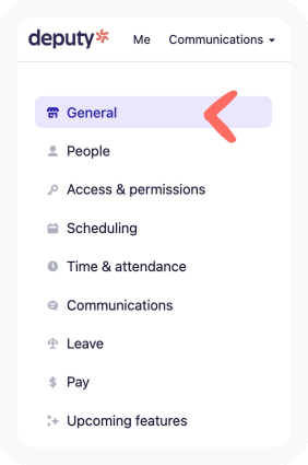 Menu navigation for Business settings.