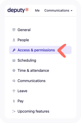 Menu navigation for Business settings.