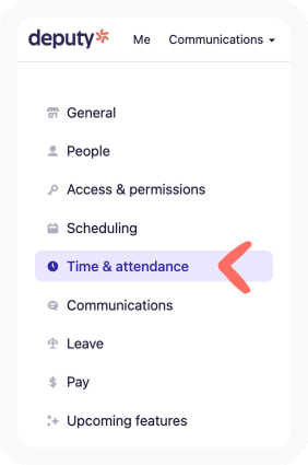 Menu navigation for Business settings.