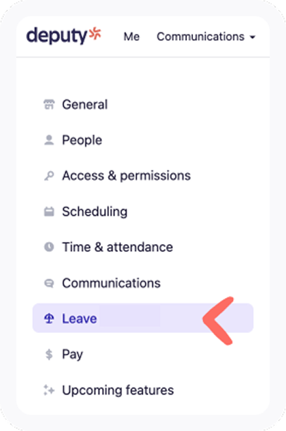 Menu navigation for Business settings - Leave.