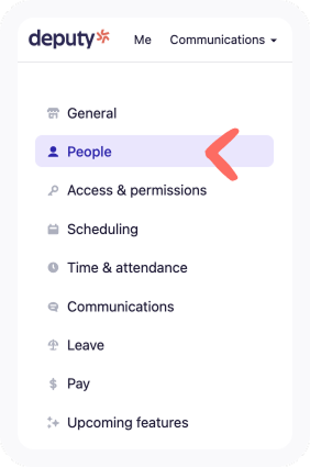 Menu navigation for Business settings.