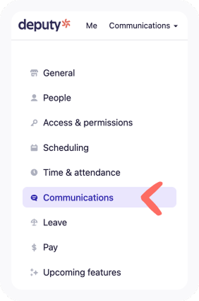 Menu navigation for Business settings.