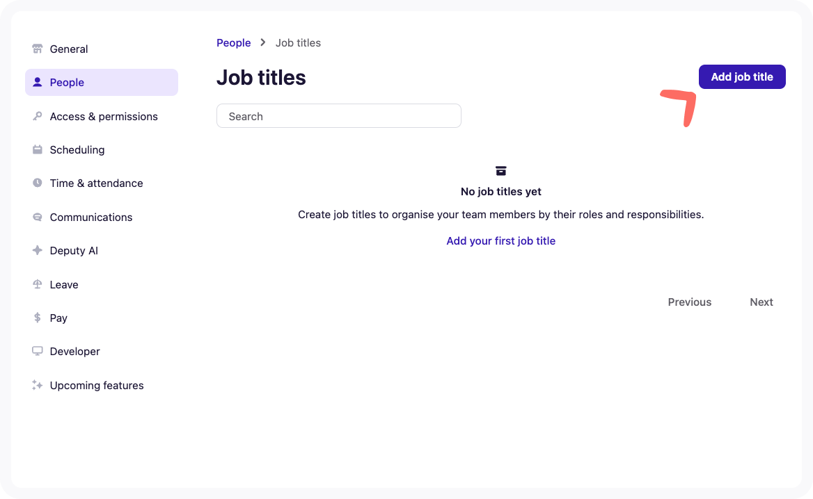 View of Add job title button.