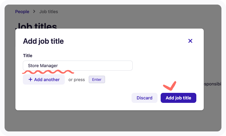 View of open text field for entering Job titles.