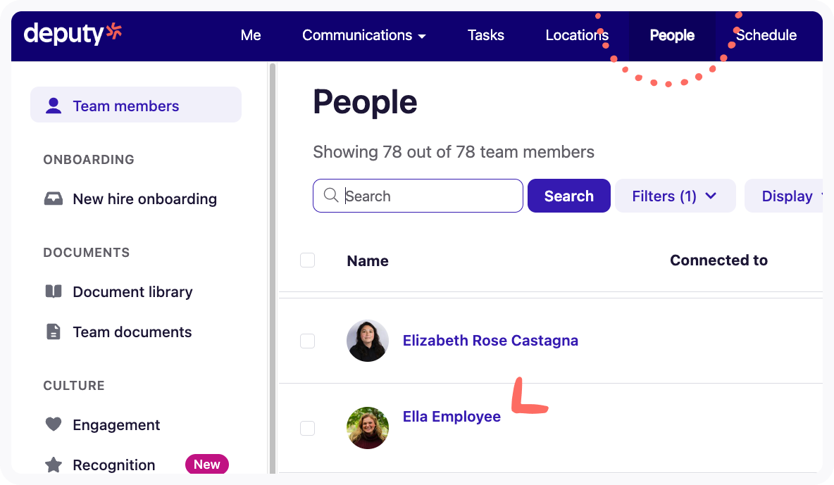 Employee profile on the People tab,