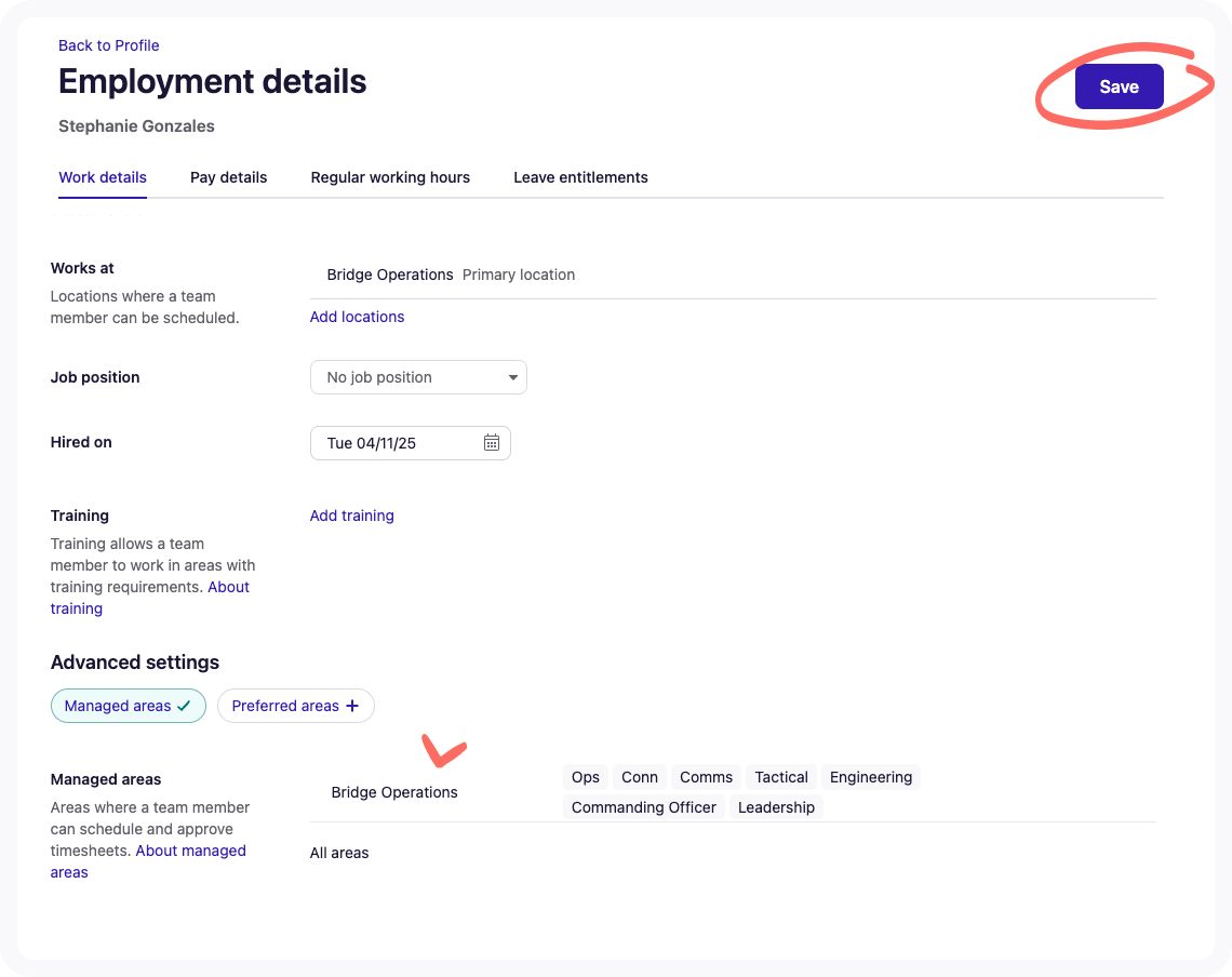 Save button on the Employment tab.