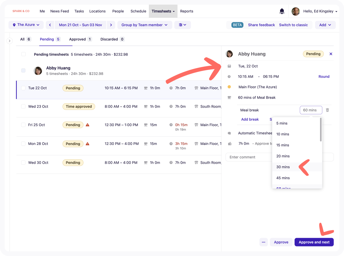 Changing details on a pending timesheet
